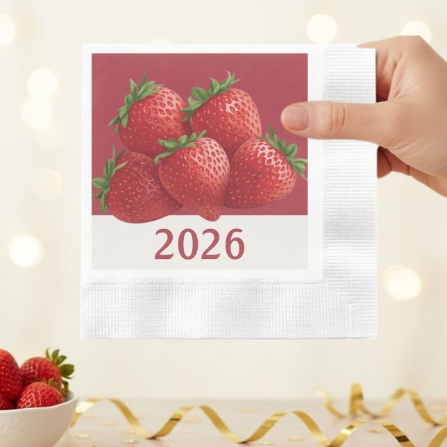 Strawberry New Year's Eve Cute Napkin (Creator Uploaded)