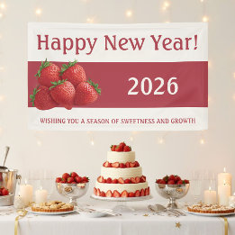 Strawberry New Year's Eve Red Banner