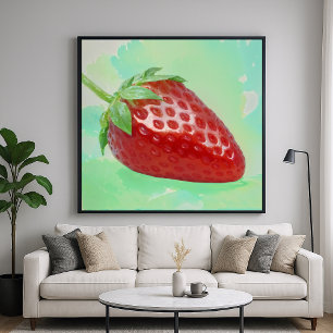 Strawberry on Leaves Poster