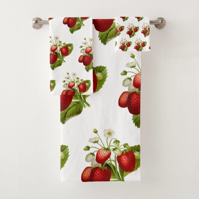 Strawberry on White Bath Towel Set (Insitu)