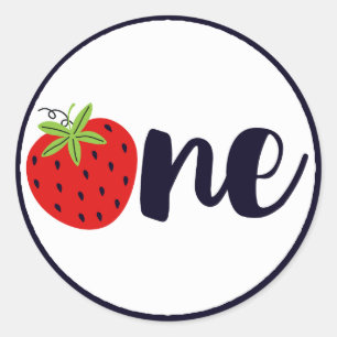 Strawberry ONE Birthday Girl Baby 1st First Party Classic Round Sticker