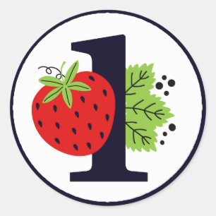Strawberry ONE Birthday Girl Baby 1st First Party Classic Round Sticker