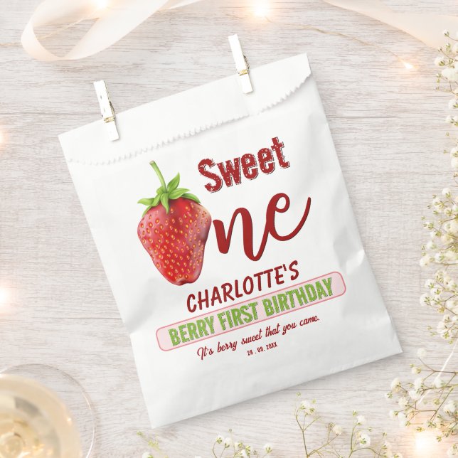  Strawberry ONE First Birthday Favour Bags (Clipped)