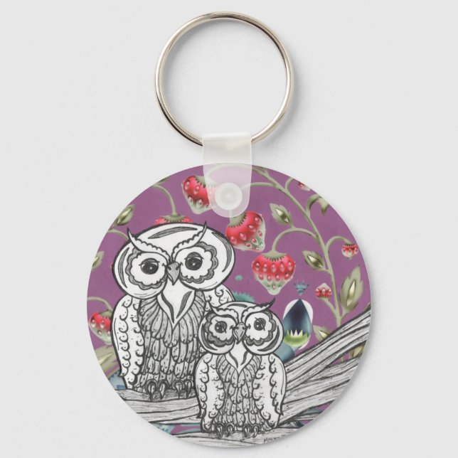 Strawberry Owls Key Ring (Front)
