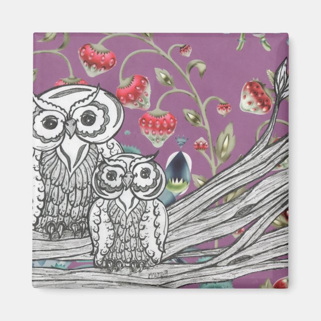 Strawberry Owls Magnet (Front)