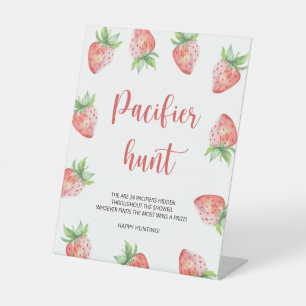 Strawberry - pacifier hunt baby shower game pedestal sign