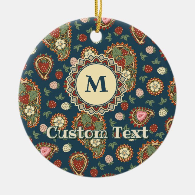 Strawberry Paisley Pattern Ceramic Ornament (Front)