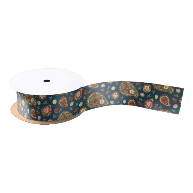 Strawberry Paisley Pattern Satin Ribbon (Spool)