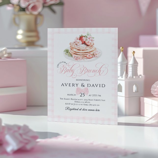 Strawberry Pancake Baby Brunch Baby Shower Girl Invitation (Creator Uploaded)