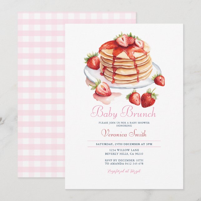 Strawberry Pancake Baby Brunch Baby Shower  Invitation (Front/Back)