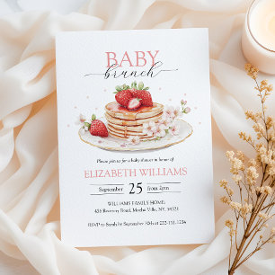 Strawberry Pancake Brunch Baby Shower with QR code Invitation
