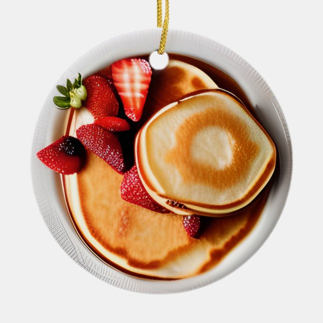 Strawberry Pancakes Pun Christmas Ceramic Ornament (Front)