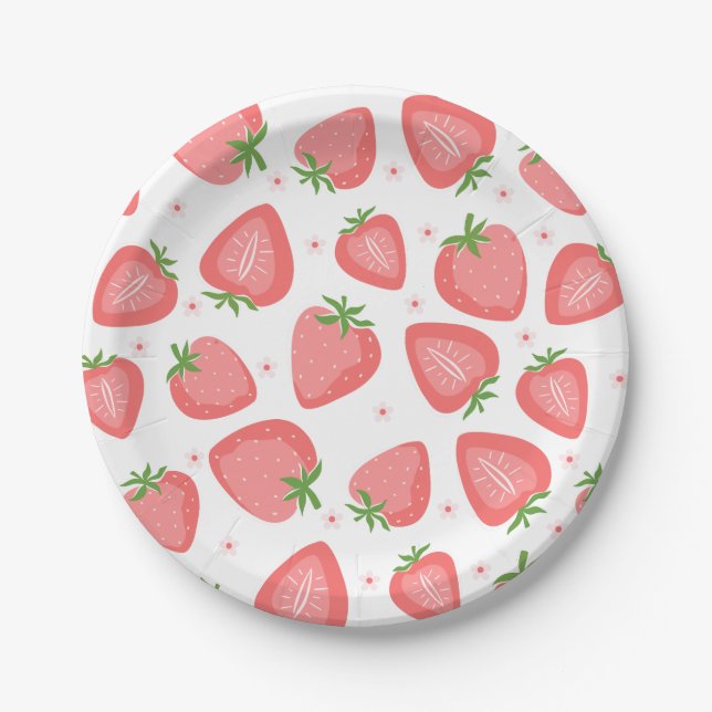 Strawberry Paper Plates Berry First Birthday (Front)