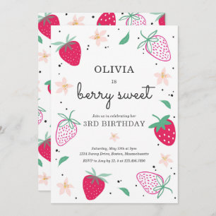Strawberry Party Berry Sweet Strawberry Birthday Invitation