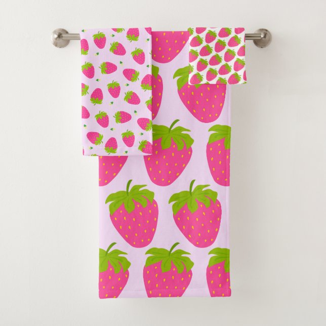 Strawberry Pastel Pink Bath Towel Set (Insitu)