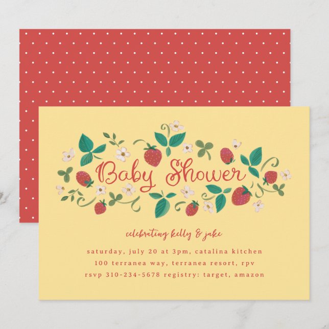 Strawberry Patch Sunshine Yellow Baby Shower Invitation (Front/Back)