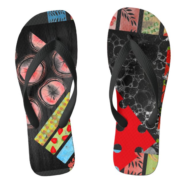 Strawberry Patchwork Flip Flops (Footbed)
