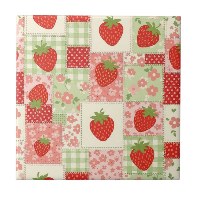 Strawberry Patchwork Picnic (4) Tile (Front)