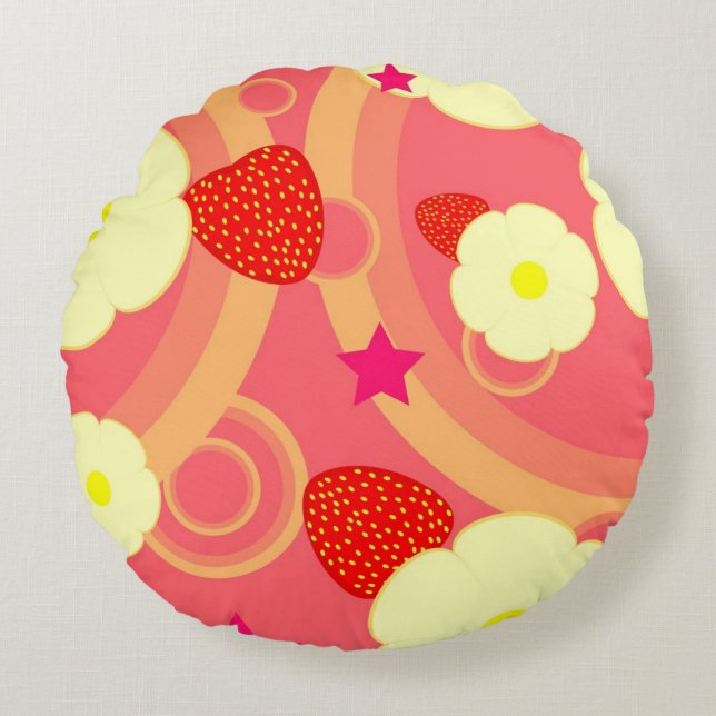 Strawberry Pattern 2 Round Cushion (Front)