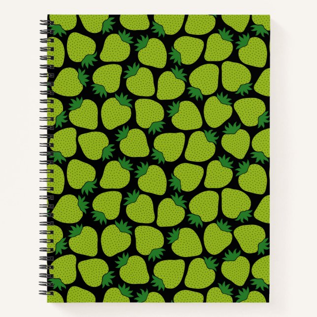 Strawberry Pattern, Aesthetic Magical Green Notebook (Front)