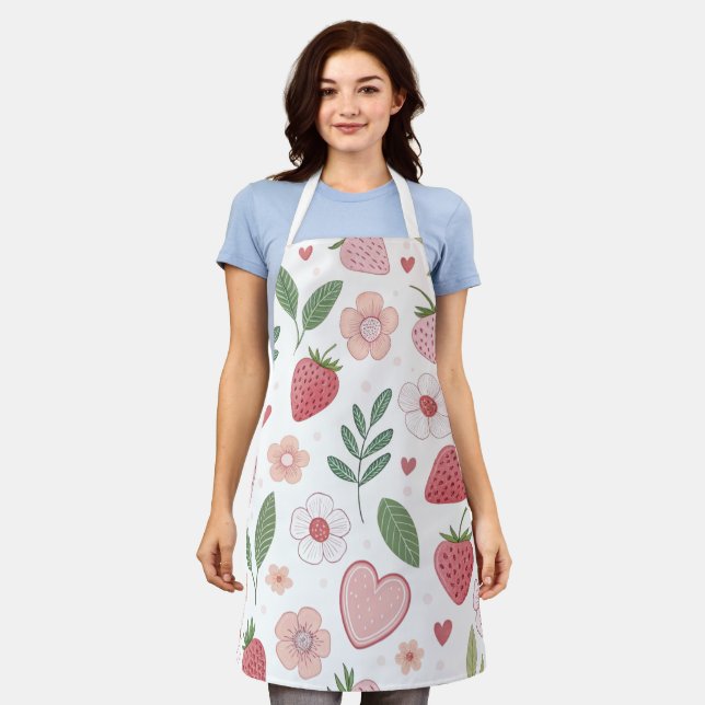 Strawberry Pattern All-Over Print Apron (Worn)