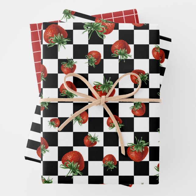 Strawberry Pattern Baby Shower  Wrapping Paper Sheet (In situ)
