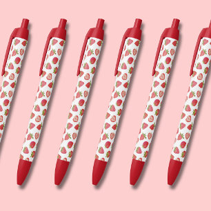 Strawberry pattern black ink pen