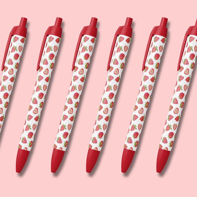 Strawberry pattern black ink pen (Cute strawberry pens, perfect for back to school, home office or kids party favors.)