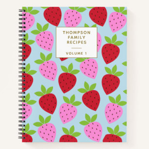 Strawberry Pattern Blue Pink Personalised Recipes Notebook