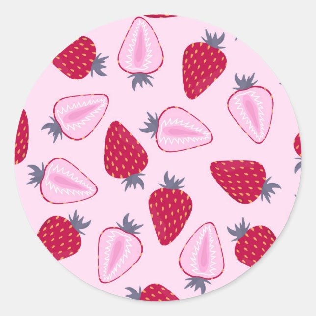Strawberry pattern classic round sticker (Front)