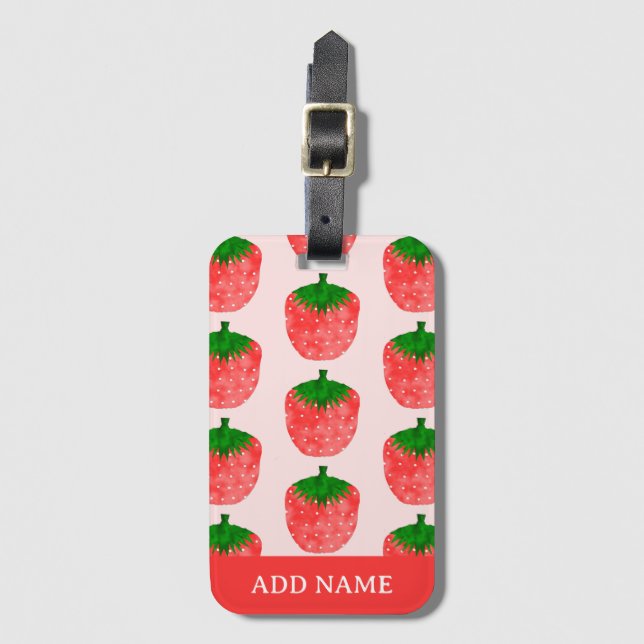 Strawberry Pattern Custom Name Luggage Tag (Front Vertical)