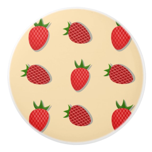 Strawberry pattern for fruit summertime good vibes ceramic knob (Front)