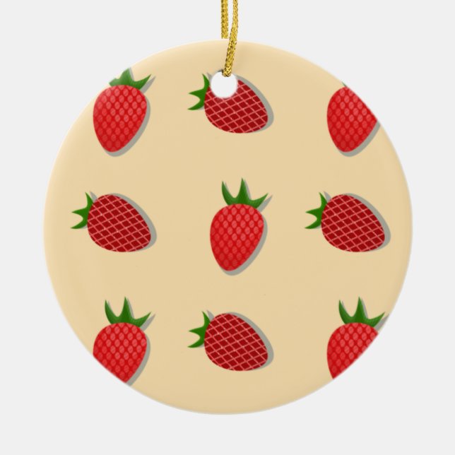 Strawberry pattern for fruit summertime good vibes ceramic tree decoration (Front)