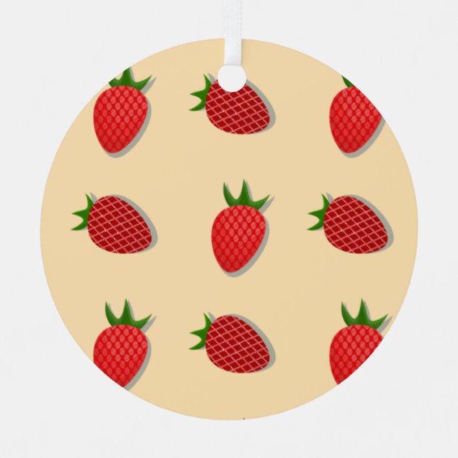 Strawberry pattern for fruit summertime good vibes metal tree decoration (Front)