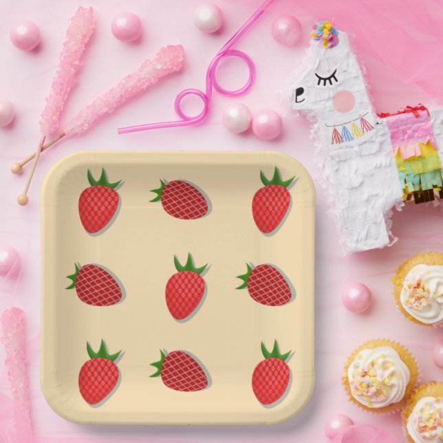 Strawberry pattern for fruit summertime good vibes paper plate (Party)