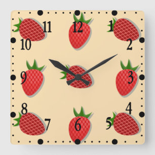 Strawberry pattern for fruit summertime good vibes square wall clock