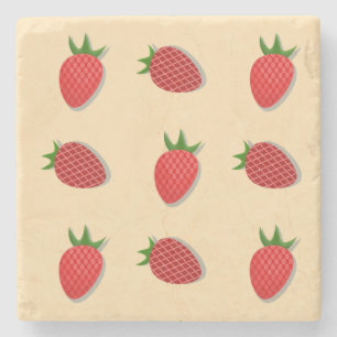 Strawberry pattern for fruit summertime good vibes stone coaster