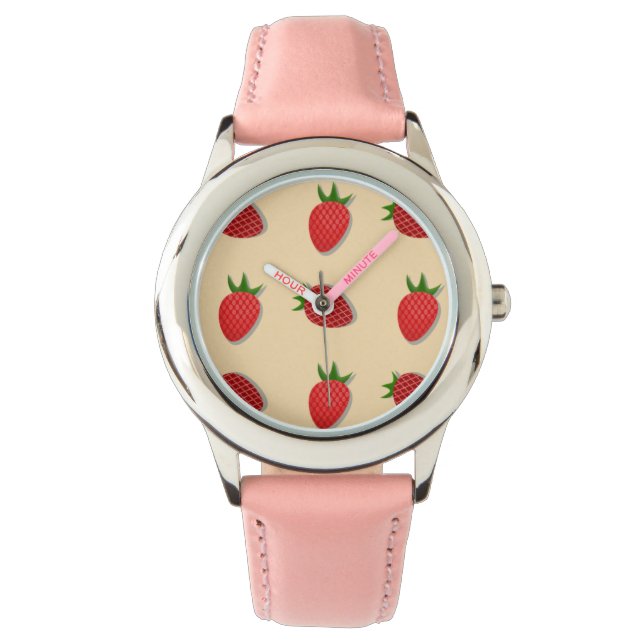 Strawberry pattern for fruit summertime good vibes watch (Front)