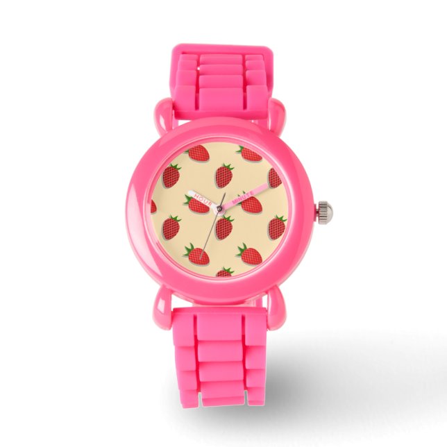 Strawberry pattern for fruit summertime good vibes watch (Front)