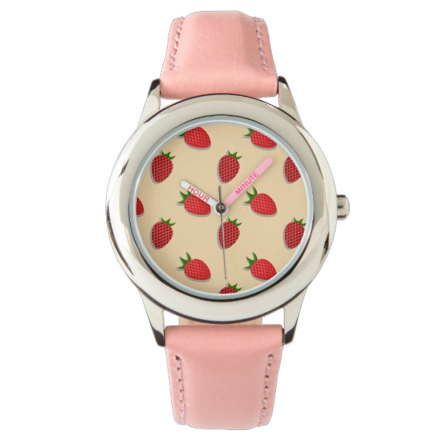 Strawberry pattern for fruit summertime good vibes watch (Front)