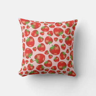 Strawberry Pattern Illustration On Light Pink Cushion