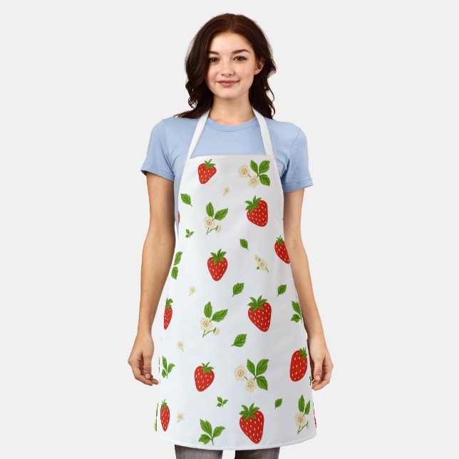 Strawberry Pattern Kitchen Apron (Worn)