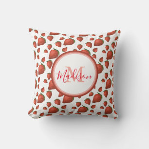 Strawberry Pattern Monogram Initial Name Custom Th Cushion