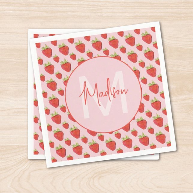 Strawberry Pattern Monogram  Napkin (Creator Uploaded)