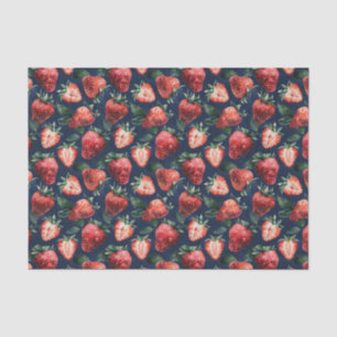 Strawberry Pattern Navy Blue Background Decoupage Tissue Paper