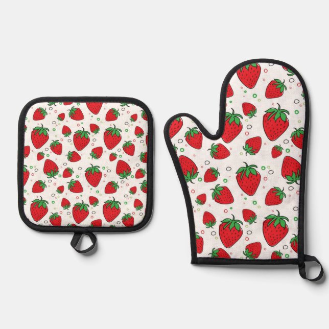 Strawberry pattern oven mitt & pot holder set (Front)