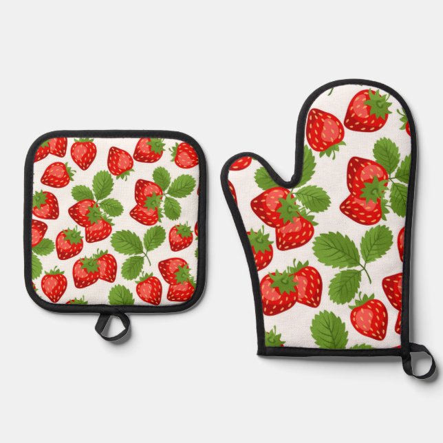 Strawberry pattern oven mitt & pot holder set (Front)