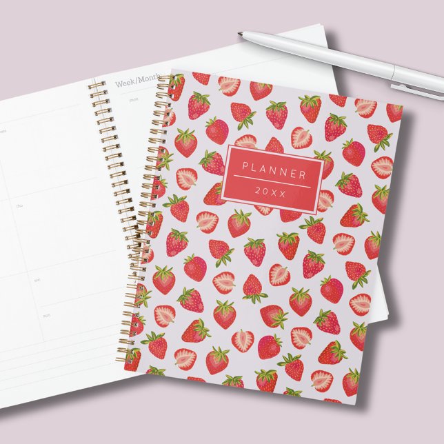 Strawberry Pattern personalised Planner (Personalized strawberry planner with custom text.  Matching items available.)