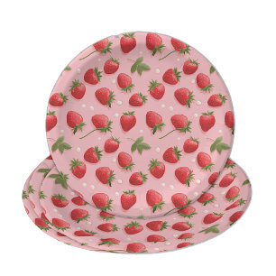 Strawberry Pattern Pink & Red Paper Plate