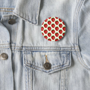 Strawberry Pattern, Red Strawberries, Fruit, Leaf 6 Cm Round Badge